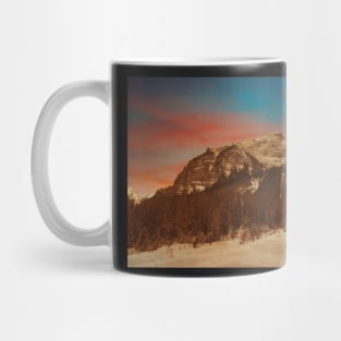 Sunset over the snowy mountains Mug